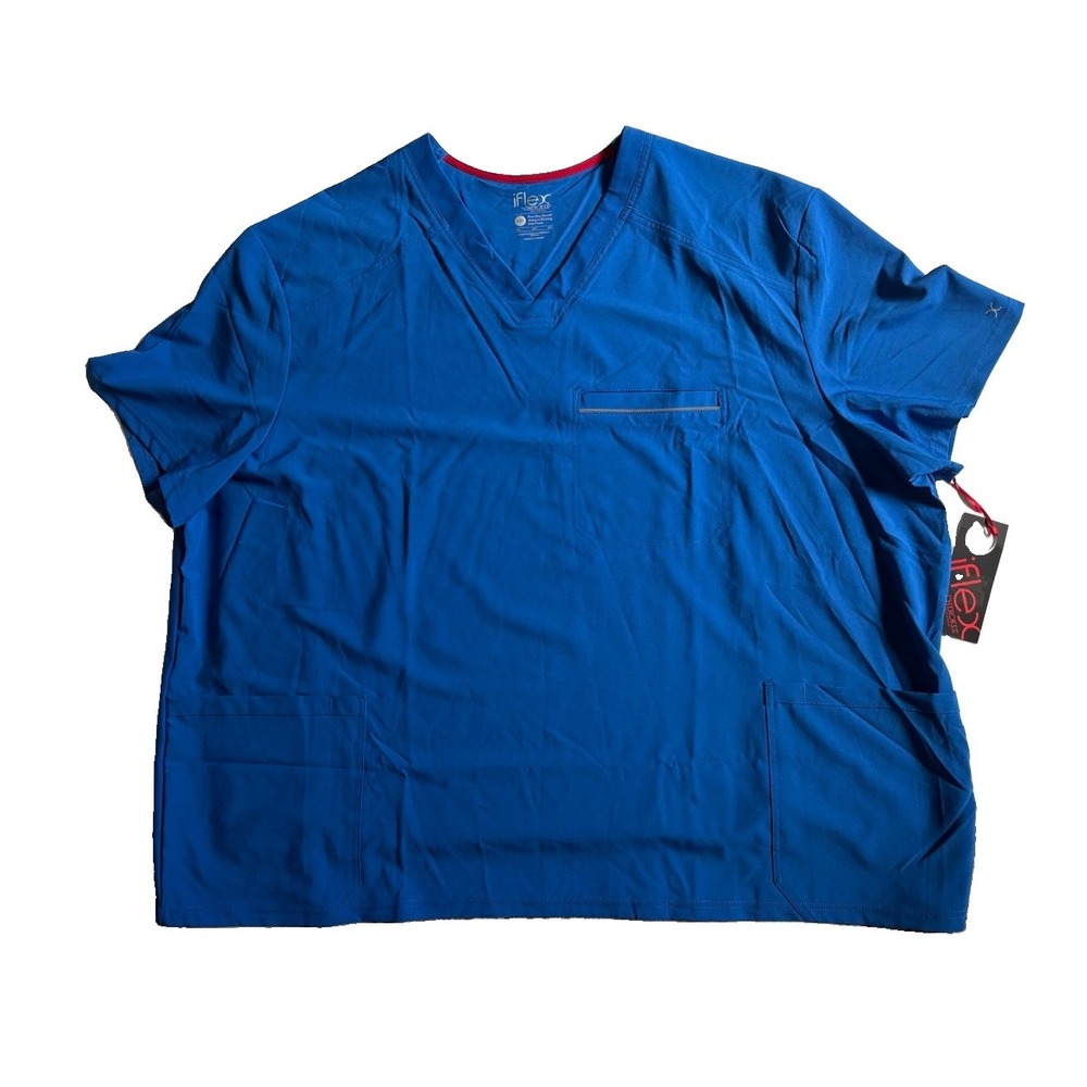 Cherokee Iflex Size 5XL V Neck Knit Panel Scrub Top Blue Uniform New